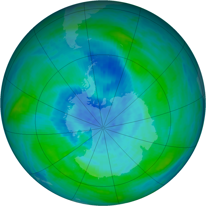 Antarctic ozone map for 16 March 1990